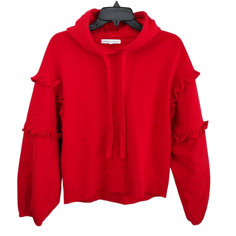Rebecca Minkoff Red Evelyn Ruffle-Trim Terry Hoodie Women's Medium RTL$118